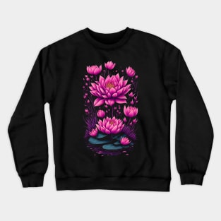 Pink water lilies magic night Crewneck Sweatshirt